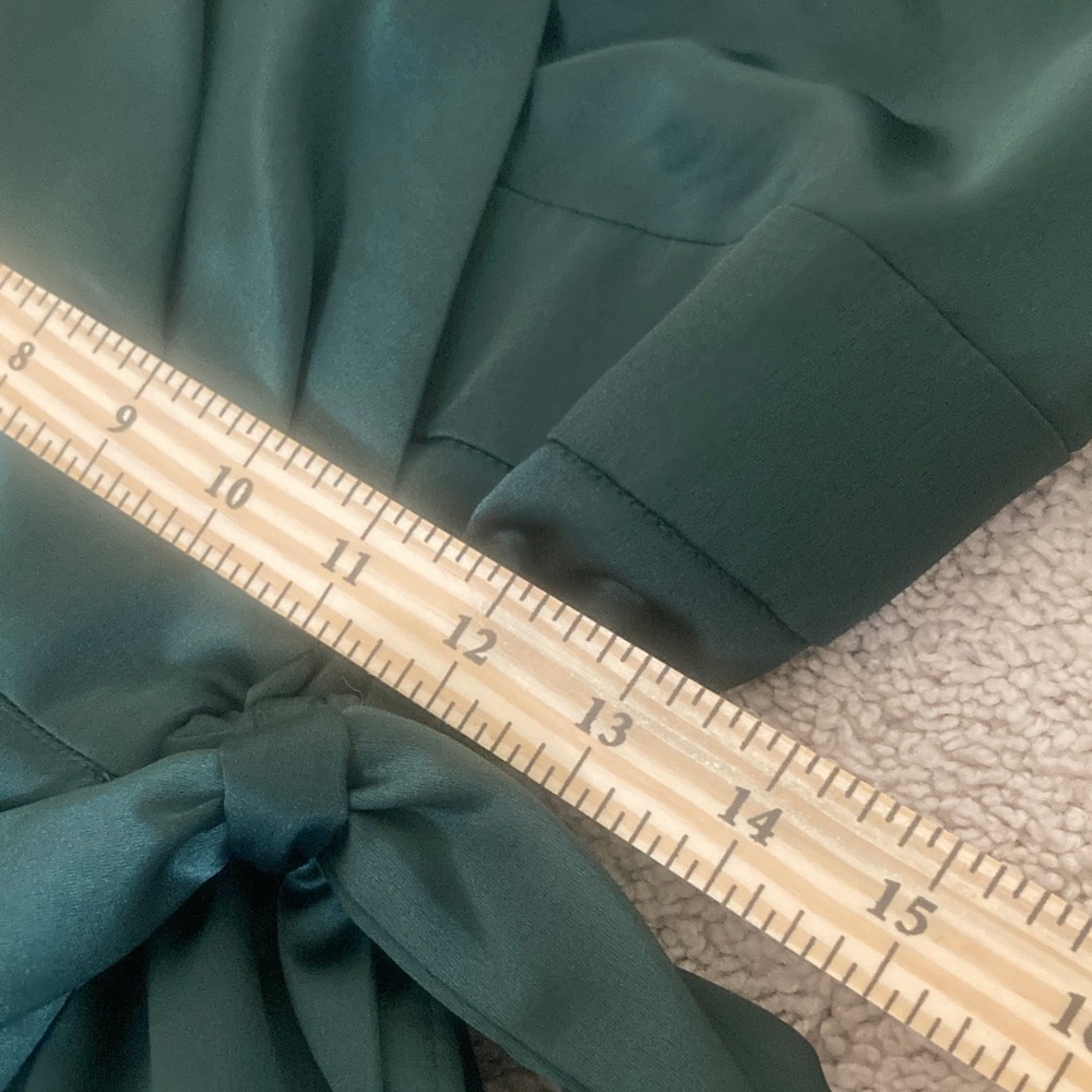Emerald Satin Long Sleeve Wrap Dress - Picture 7 of 10